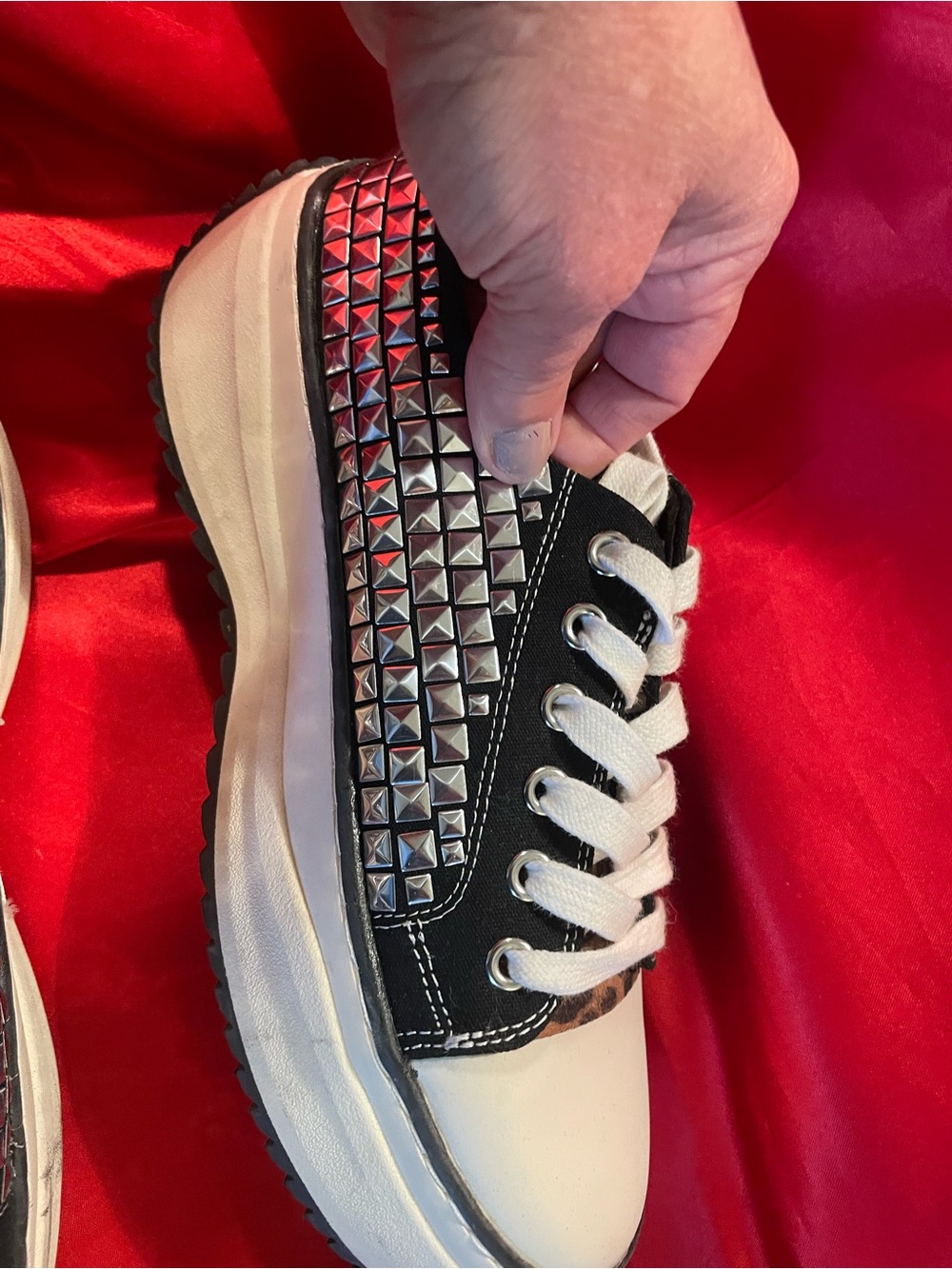 Women’s Black & White Studded Platform Sneakers - Picture 3 of 5